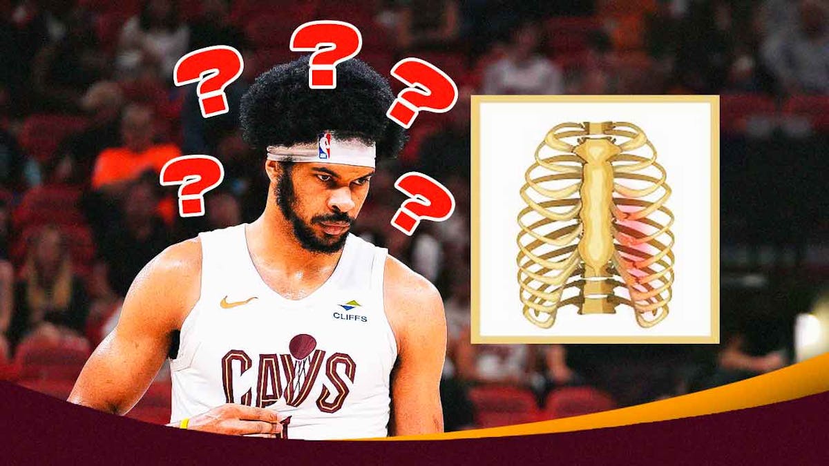 Cavs' Jarrett Allen with question marks all over him and a diagram of a rib injury